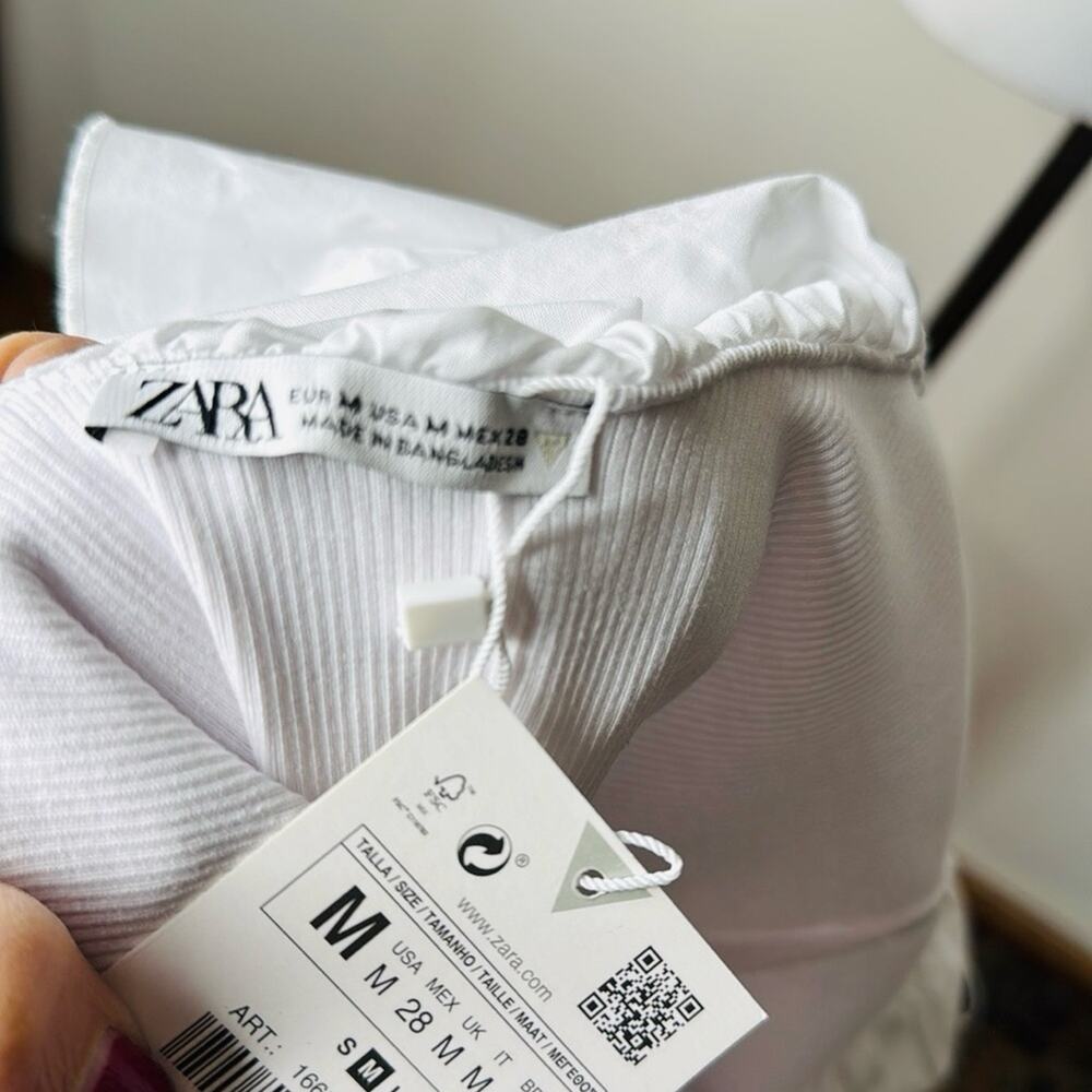Zara White Oversize Ruffled Ribbed Bodysuit - Picture 5 of 8